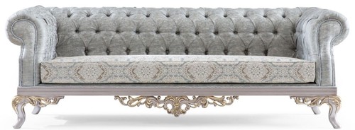 Casa Padrino Luxus Barock Sofa T�rkis / Silber / Gold 225 x 86 x H. 92 cm - Edles Wohnzimmer Sofa im Barockstil