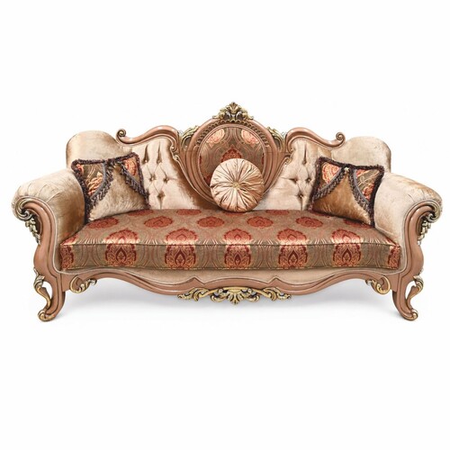 Casa Padrino Luxus Barock Sofa mit Kissen Gold / Grau / Bordeauxrot / Braun 250 cm - Prunkvolles Barockstil Wohnzimmer Sofa - Barock M�bel 