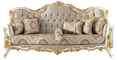 Casa Padrino Luxus Barock Sofa Silber / Beige / Schwarz / Wei� / Gold - Prunkvolles Wohnzimmer Sofa mit Glitzersteinen - Barockstil Wohnzimmer M�bel - Luxus M�bel im Barockstil - Barock Einrichtung