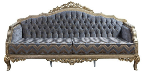 Casa Padrino Luxus Barock Sofa Blau / Silber / Gold - Handgefertigtes Wohnzimmer Sofa im Barockstil - Barock Wohnzimmer M�bel - Edel & Prunkvoll