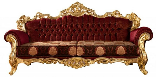Casa Padrino Luxus Barock Sofa Bordeauxrot / Gold - Prunkvolles Wohnzimmer Sofa mit elegantem Muster - Barock Wohnzimmer M�bel