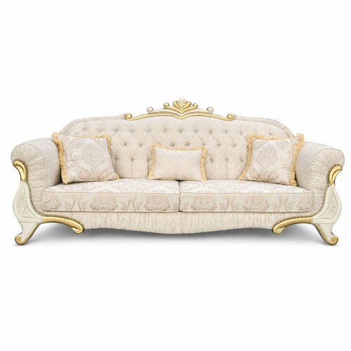 Casa Padrino Luxus Barock Sofa mit Glitzersteinen Creme / Gold 230 cm - Barock M�bel