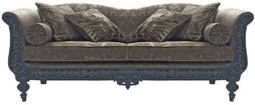 Casa Padrino Luxus Barock Sofa Grau / Blau 220 x 100 x H. 80 cm - Handgeschmiedetes Schmiedeeisen Sofa mit Kissen - Wohnzimmer Sofa - Garten Sofa - Terrassen Sofa - Barock M�bel