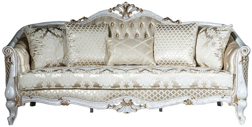 Casa Padrino Luxus Barock Sofa Gold / Antik Wei� / Gold 250 x 90 x H. 112 cm - Wohnzimmer Sofa mit elegantem Muster und dekorativen Kissen - Barock Wohnzimmer M�bel