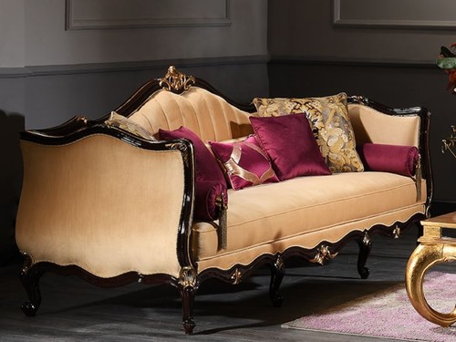 Casa Padrino Luxus Barock Sofa Beige / Schwarz / Gold 250 x 110 x H. 90 cm - Prunkvolles Wohnzimmer Sofa - Barockm�bel