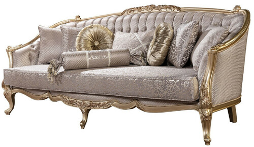Casa Padrino Luxus Barock Sofa Silber / Gold - Barockstil Wohnzimmer Sofa mit elegantem Muster - Luxus Wohnzimmer M�bel im Barockstil - Barock M�bel - Barock Einrichtung