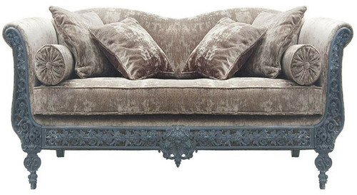 Casa Padrino Luxus Barock Sofa Hellgrau / Hellblau 147 x 100 x H. 83 cm - Handgeschmiedetes Schmiedeeisen Sofa mit Kissen - Wohnzimmer Sofa - Garten Sofa - Terrassen Sofa - Barock M�bel