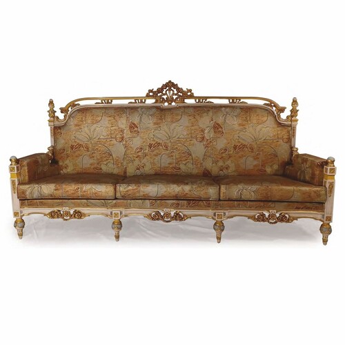 Casa Padrino Luxus Barock Sofa Grau / Hellblau / Gold 251 cm - Made in Italy