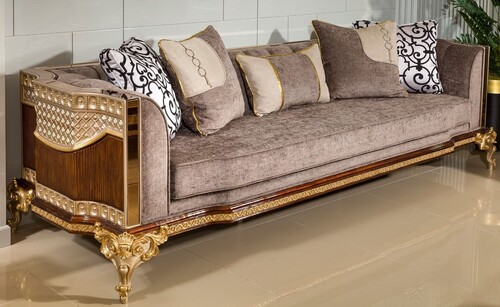Casa Padrino Luxus Barock Sofa Grau / Dunkelbraun / Gold 265 cm - Barock M�bel