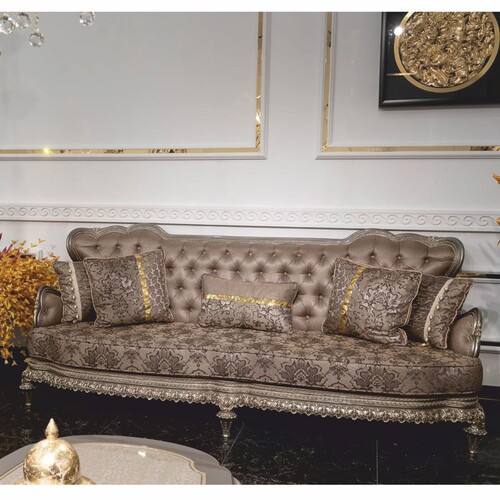 Casa Padrino Luxus Barock Sofa Grau / Silber 280 cm - Prunkvolles Barockstil Sofa - Barock Hotel & Wohnzimmer M�bel