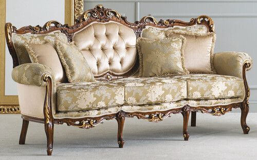 Casa Padrino Luxus Barock Sofa Creme / Gold / Braun / Gold - Prunkvolles Barockstil Wohnzimmer Sofa - Luxus Wohnzimmer M�bel im Barockstil - Barock M�bel - Luxus Qualit�t - Made in Italy