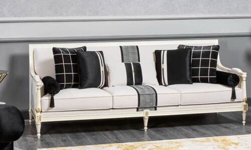 Casa Padrino Luxus Barock Sofa Wei / Grau / Schwarz / Gold 260 cm - Barock Wohnzimmer Mbel