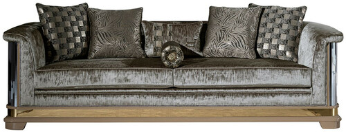 Casa Padrino Luxus Art Deco Sofa Silber / Schwarz / Beige / Gold 249 x 93 x H. 72 cm - Wohnzimmer Sofa mit dekorativen Kissen - Art Deco Wohnzimmer M�bel