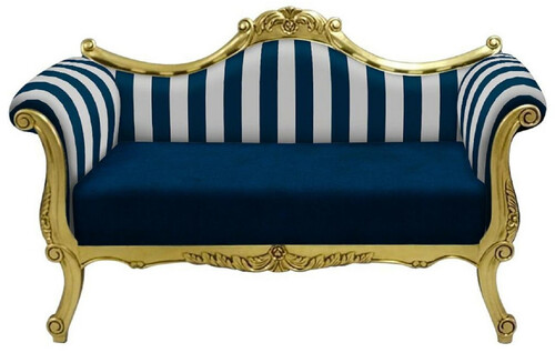Casa Padrino Barock Sofa mit Streifen Blau / Wei� / Gold - Handgefertigtes Wohnzimmer Sofa im Barockstil - Barock Wohnzimmer M�bel