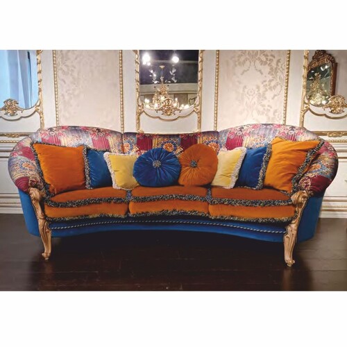 Casa Padrino Luxus Barock Sofa Bunt / Naturfarben 280 cm - Made in Italy