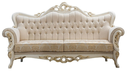 Casa Padrino Luxus Barock Sofa Wei� / Gold - Barockstil Wohnzimmer Sofa mit elegantem Muster - Luxus Wohnzimmer M�bel im Barockstil - Barock M�bel - Barock Einrichtung