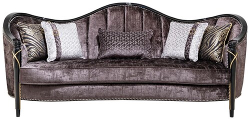 Casa Padrino Luxus Barock Wohnzimmer Sofa Lila / Schwarz / Gold 250 cm