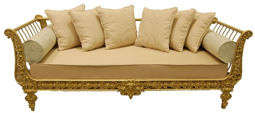 Casa Padrino Luxus Barock Sofa Gold 212 x 87 x H. 77 cm - Handgeschmiedetes Schmiedeeisen Sofa mit Kissen - Wohnzimmer Sofa - Garten Sofa - Terrassen Sofa - Barock M�bel