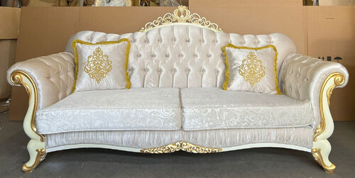 Casa Padrino Luxus Barock Sofa Silber / Creme / Gold - Barockstil Wohnzimmer Sofa mit Glitzersteinen - Luxus Wohnzimmer M�bel im Barockstil - Barock M�bel - Barock Einrichtung