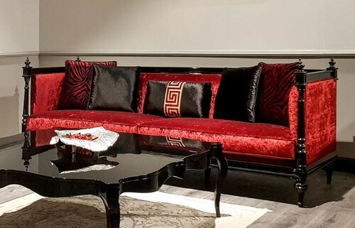 Casa Padrino Luxus Barock Sofa Rot / Schwarz - Handgefertigtes Wohnzimmer Sofa im Barockstil - Edle Barock Wohnzimmer M�bel