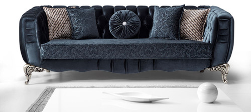 Casa Padrino Luxus Barock Sofa Blau / Silber 235 x 103 x H. 82 cm - Barockstil Wohnzimmer Sofa mit dekorativen Kissen - Barock Wohnzimmer M�bel