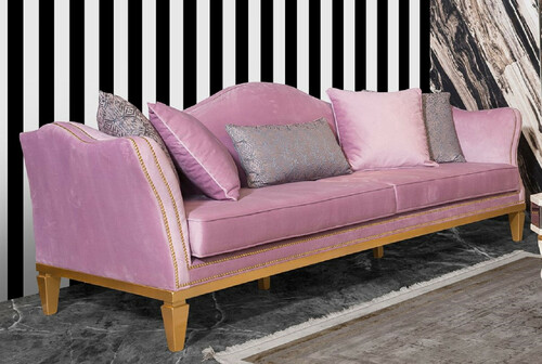 Casa Padrino Luxus Barock Sofa Rosa / Gold - Elegantes Barockstil Wohnzimmer Sofa - Handgefertigte Barock Wohnzimmer M�bel