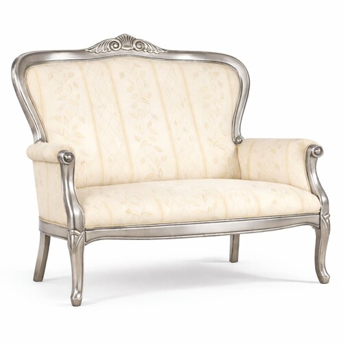 Casa Padrino Luxus Barock Sofa Creme / Silber 130 cm - Barock M�bel - Made in Italy