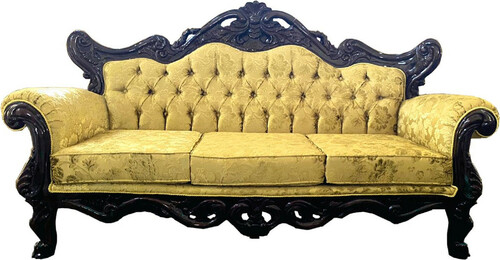 Casa Padrino Luxus Barock Sofa Gold / Dunkelbraun - Prunkvolles Wohnzimmer Sofa mit elegantem Muster - Wohnzimmer M�bel im Barockstil