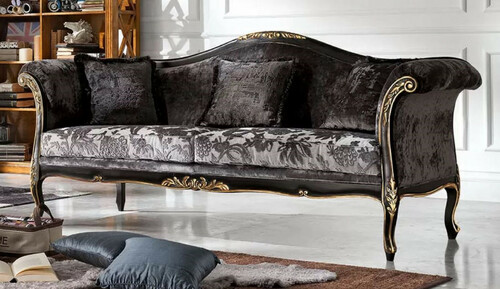 Casa Padrino Luxus Barock Sofa Grau / Schwarz / Gold - Edles Wohnzimmer Sofa mit elegantem Muster - Barock M�bel - Luxus Qualit�t - Made in Italy