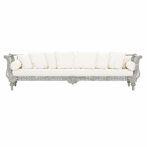 Casa Padrino Luxus Barock Sofa Grau / Wei� 300 cm - Barock Hotel & Garten M�bel