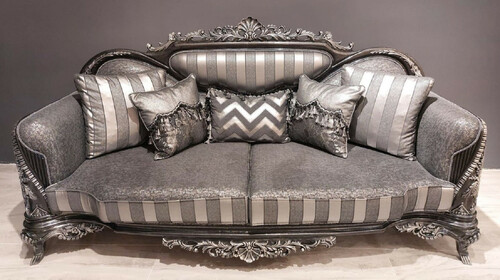 Casa Padrino Luxus Barock Sofa Silber / Grau / Schwarz / Silber - Prunkvolles Wohnzimmer Sofa - Barock Wohnzimmer M�bel - Edel & Prunkvoll