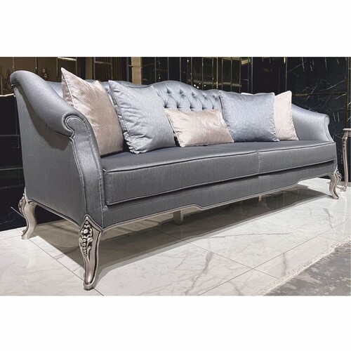 Casa Padrino Luxus Barock Sofa Hellblau / Silber 225 cm - Barockstil Wohnzimmer M�bel