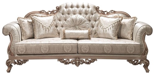 Casa Padrino Luxus Barock Sofa mit Glitzersteinen und dekorativen Kissen Silber / Creme / Beige 230 x 90 x H. 110 cm - Prunkvolles Wohnzimmer Sofa