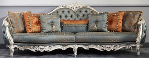 Casa Padrino Luxus Barock Sofa Dunkelt�rkis / Gold / Silber 310 x 99 x H. 113 cm - Prunkvolles Chesterfield Wohnzimmer Sofa im Barockstil