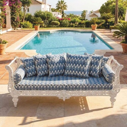 Casa Padrino Luxus Barock Schmiedeeisen Sofa Wei� / Blau 212 cm - Barock M�bel