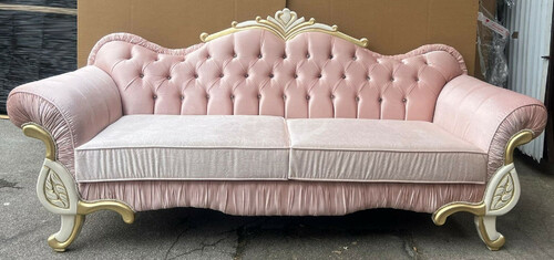 Casa Padrino Luxus Barock Sofa Rosa / Creme / Gold - Barockstil Wohnzimmer Sofa mit Glitzersteinen - Luxus Wohnzimmer M�bel im Barockstil - Barock M�bel - Barock Einrichtung