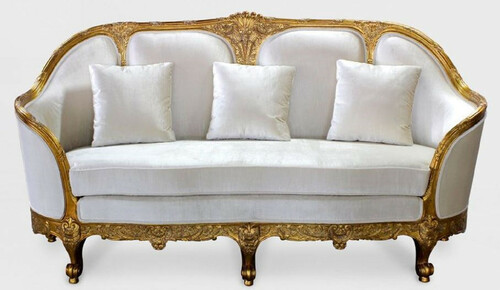 Casa Padrino Luxus Barock Wohnzimmer Sofa Wei� / Gold - Edles Handgefertigtes Antik Stil Sofa - Barock Wohnzimmer M�bel