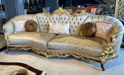 Casa Padrino Luxus Barock Sofa Silber / Braun / Gold - Prunkvolles Barockstil Wohnzimmer Sofa - Barock Wohnzimmer M�bel