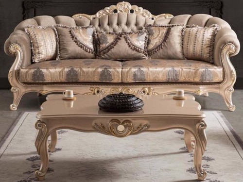 Casa Padrino Luxus Barock Wohnzimmer Sofa mit Kissen Taupe / Bronze / Gold 243 x 89 x H. 106 cm - Barock M�bel