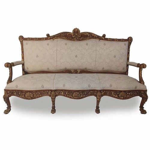 Casa Padrino Luxus Barock Sofa Grau / Dunkelbraun / Gold 217 cm - Made in Italy