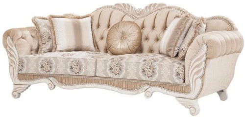 Casa Padrino Luxus Barock Sofa Beige / Wei� 230 x 88 x H. 96 cm - Wohnzimmer Sofa mit Blumenmuster und dekorativen Kissen - Barock M�bel