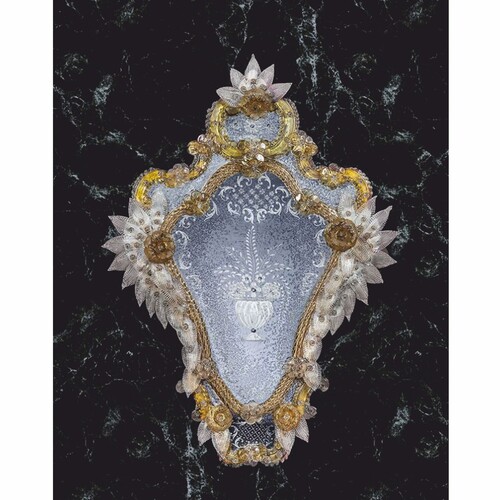 Casa Padrino Luxus Barock Spiegel Gelb H. 75 cm - Made in Italy