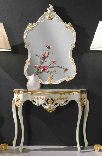 Casa Padrino Luxus Barock Spiegelkonsole Elfenbeinfarben / Gold - Barock Konsole mit Wandspiegel - Prunkvolle Barock Hotel & Schlo� M�bel - Luxus Qualit�t - Made in Italy