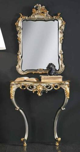 Casa Padrino Luxus Barock Spiegelkonsole Silber / Gold - Prunkvolle Barock Konsole mit Wandspiegel - Barock Hotel & Schlo� M�bel - Luxus Qualit�t - Made in Italy