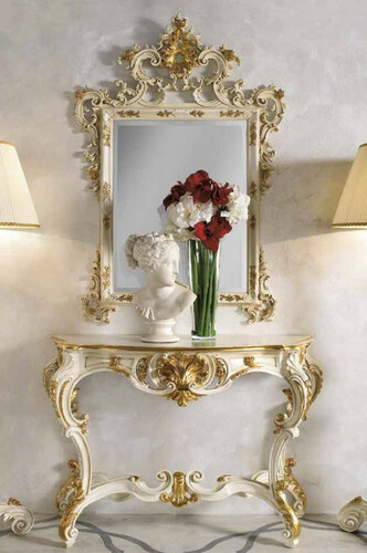 Casa Padrino Luxus Barock Spiegelkonsole Elfenbeinfarben / Gold - Prunkvolle Barock Konsole mit Wandspiegel - Barock Hotel & Schlo� M�bel - Luxus Qualit�t - Made in Italy