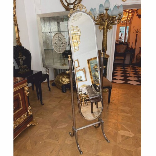 Casa Padrino Luxus Barock Standspiegel Silber / Gold H. 165 cm - Schwenkbarer Spiegel - Barock M�bel - Made in Italy