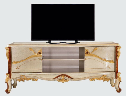 Casa Padrino Luxus Barock TV Schrank Silber / Braun / Gold - Prunkvolles Wohnzimmer Sideboard mit 2 T�ren - Barock Wohnzimmer M�bel