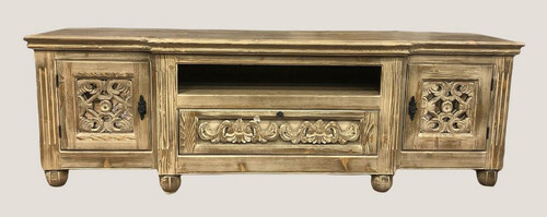 Casa Padrino Luxus Landhausstil TV Schrank Naturfarben - Handgefertigtes Massivholz Wohnzimmer Sideboard mit 2 T�ren und Schublade - Luxus Wohnzimmer M�bel im Landhausstil