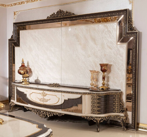 Casa Padrino Luxus Barock TV Schrank Creme / Dunkelbraun / Gold