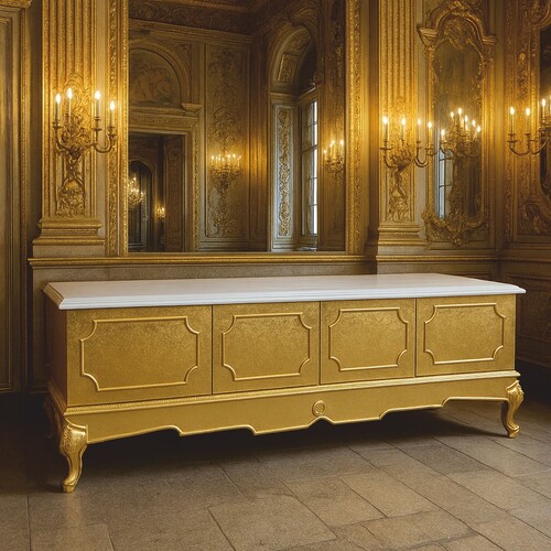 Casa Padrino Luxus Barock TV Schrank Gold / Wei 200 cm - Barock Wohnzimmer Mbel